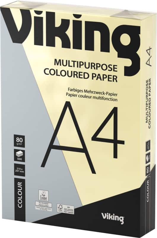 Viking A4 Farbiges Papier Pastellgelb 80 g/m² Glatt 500 Blatt