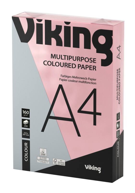 Viking A4 Farbiges Papier Pink 160 g/m² Glatt 250 Blatt