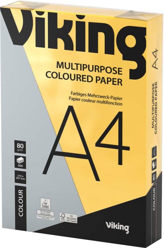 Viking A4 Farbiges Papier Gelb 80 g/m² Glatt 500  Blatt