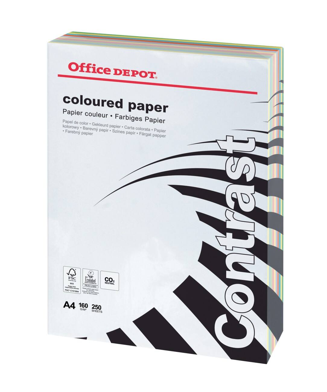 Office Depot Farbiges Kopier-/ Druckerpapier DIN A4 160 g/m² Farbig sortiert 250 Blatt