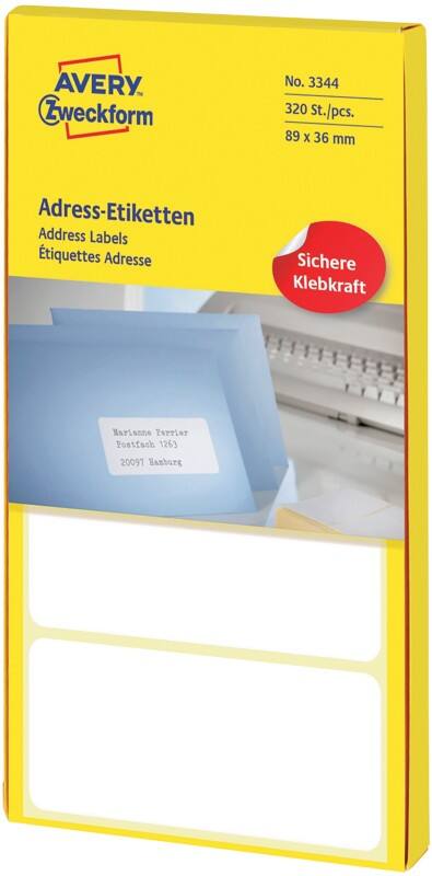 AVERY Zweckform Adressetiketten Spezial 3344 Weiß 89 x 36 mm 80 Blatt à 4 Etiketten