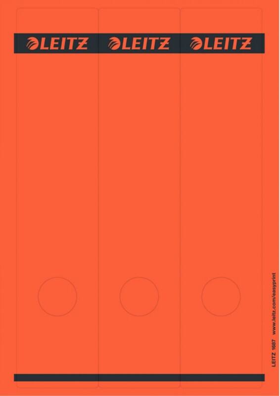 Leitz PC-beschriftbare Selbstklebende Rückenschilder 1687 Lang Für Leitz 1080 Qualitäts-Ordner Rot 62 x 285 mm 75 Stück