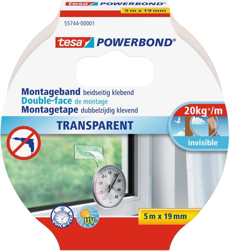 tesa Montageband Powerbond Transparent 19 mm (B) x 5 m (L) Papier 55744