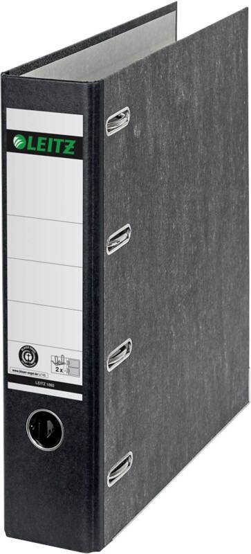 Leitz Doppelmechanismus Ordner Breit A5 quer 75 mm Schwarz 4 Ringe 1092 Pappkarton Wolkenmarmor Hochformat