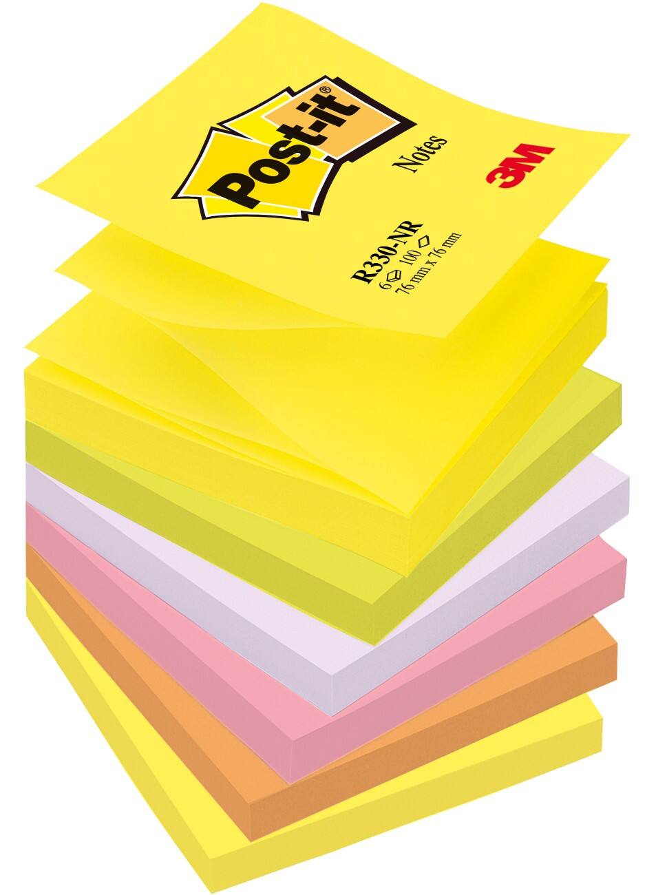 Post-it Z-Note Haftnotizen 76 x 76 mm Neon Farbig sortiert 6 Blöcke à 100 Blatt