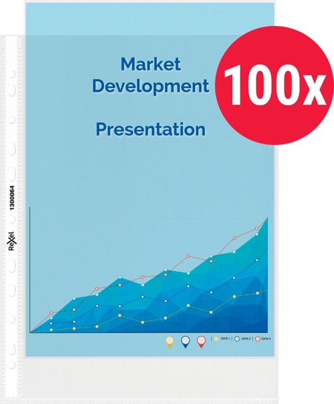 Rexel Premium Top Quality Prospekthüllen A4 Glasklar Transparent 80 Mikron PP (Polypropylen) Öffnung oben 11 Löcher 100 Stück