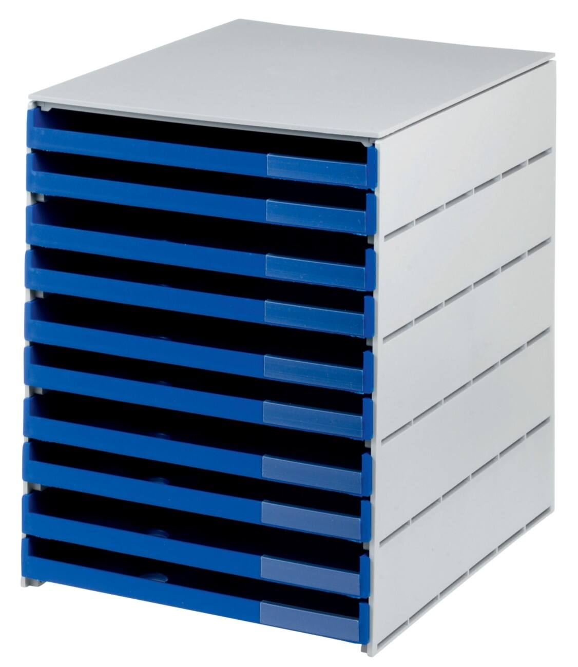 Styro Schubladenbox Styroval Kunststoff Blau/Grau 24,6 x 33,5 x 32,3 cm 10 Offene Schubladen