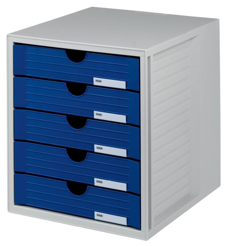 HAN Schubladensystem Kunststoff, PS (Polystyrol) Blau, Hellgrau 5 Schübe 27,5 x 33 x 32 cm A4
