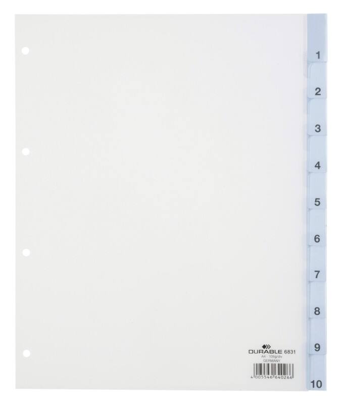 DURABLE 1 bis 10 Zahlenregister DIN A4+ Transparent 10-teilig PP (Polypropylen) 4 Löcher 6831