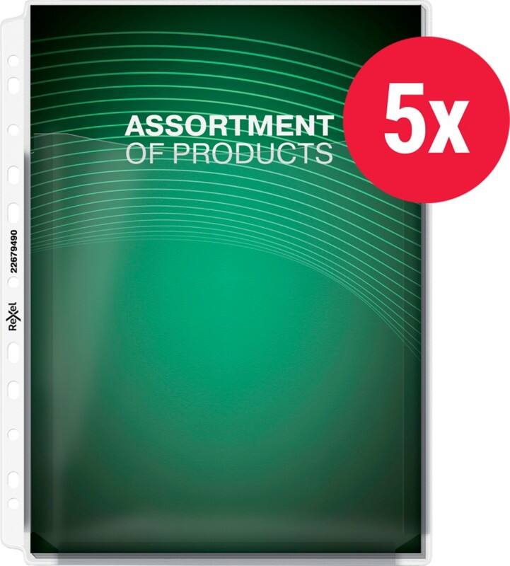Rexel Extra Capacity Prospekthüllen A4 Genarbt Transparent 170 Mikron PVC (Polyvinylchlorid) Öffnung oben 11 Löcher 5 Stück
