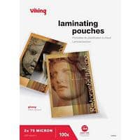 Viking Laminierfolien A4 Glänzend 75 Mikron (2 x 75) Transparent 100 Stück