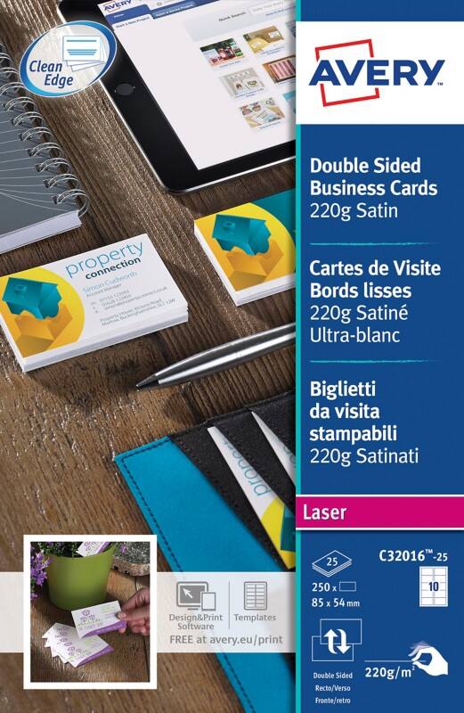 AVERY Zweckform Premium Visitenkarten 220 g/m² Weiß 25 Blatt à 10 Stück