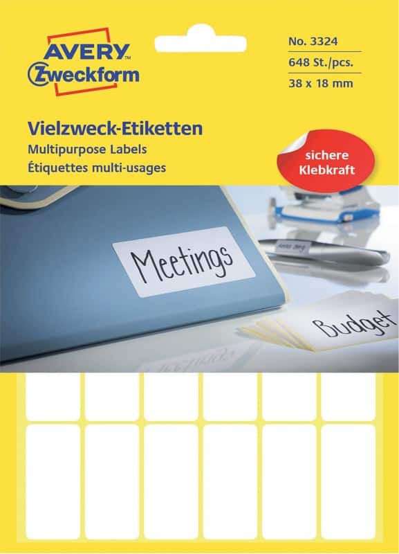 AVERY Zweckform Universaletiketten 3324 Weiß 38 x 18 mm 27 Blatt à 24 Etiketten