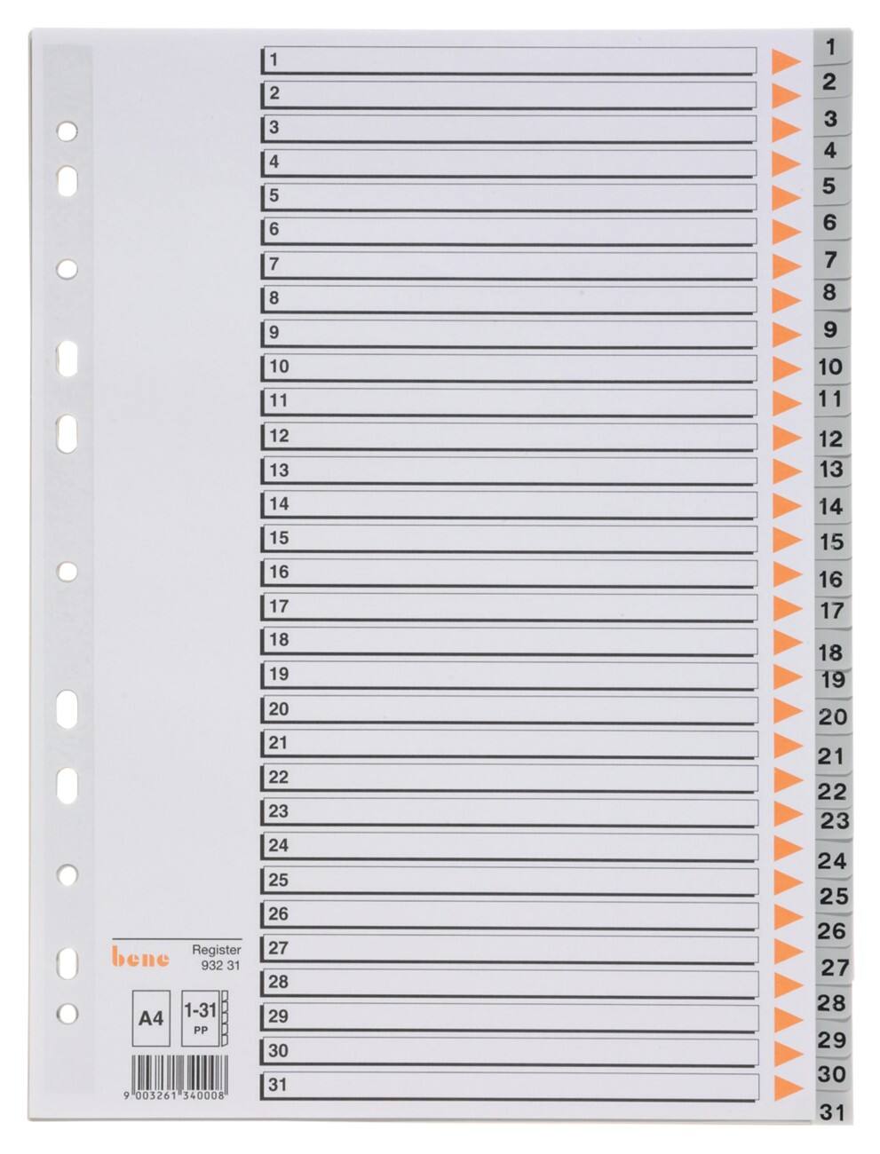 Bene Register 93231 DIN A4 Grau 31-teilig 11-fach Kunststoff 1 bis 31