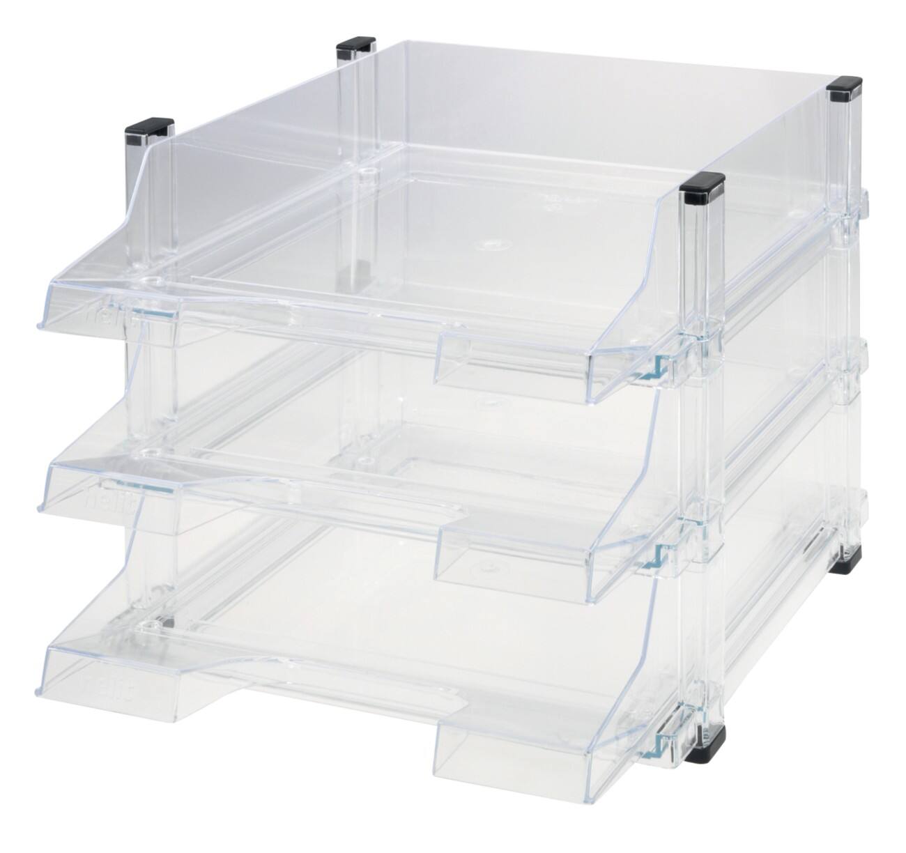 helit 3er-Briefkörbe "Brillant" Kunststoff Transparent 28,2 x 34,7 x 23,4 cm 3 Stück