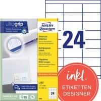 AVERY Zweckform UltraGrip Multifunktionsetiketten 3664 Ja DIN A4 Weiß 70 x 33,8 mm 100 Blatt à 24 Etiketten