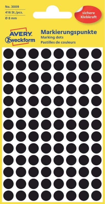AVERY Zweckform Markierungspunkte 3009 Selbsthaftend Spezial Schwarz 4 Blatt à 104 Etiketten