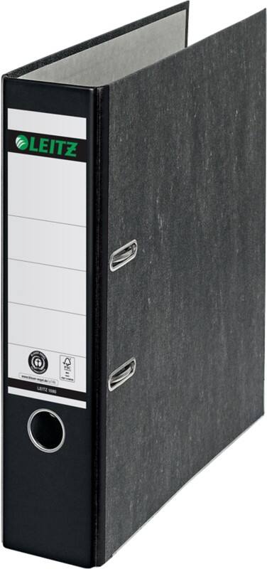 Leitz 180° Breit Ordner A4 82 mm Schwarz 2 Ringe 1080 Pappkarton Wolkenmarmor Hochformat Recycled