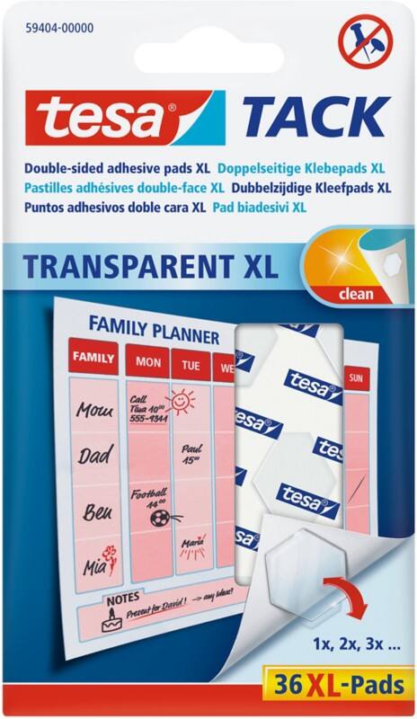 tesa Tack XL Doppelseitige Klebepads Non-permanent 2,4 x 0,4 x 2 cm Transparent 36 Stück