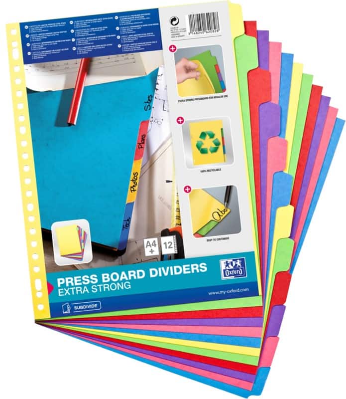 OXFORD Nature Future Blanko Register  A4 Färbig sortiert 12-teilig Pappkarton 22 Löcher