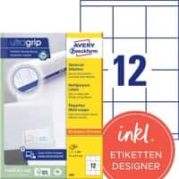 AVERY Zweckform UltraGrip Multifunktionsetiketten 3661 Ja DIN A4 Weiß 70 x 67,7 mm 100 Blatt à 12 Etiketten