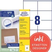 AVERY Zweckform UltraGrip Multifunktionsetiketten 3426 Ja DIN A4 Weiß 105 x 70 mm 100 Blatt à 8 Etiketten