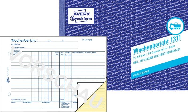 AVERY Zweckform Wochenbericht 1311 Weiß, Gelb A5 quer Perforiert 2 à 50 Blatt