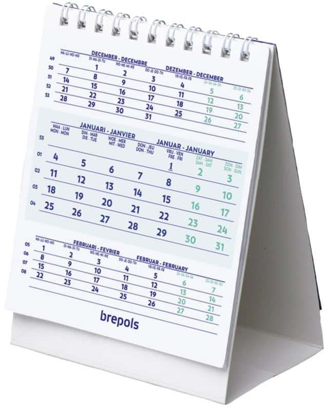 Brepols schreibtisch-kalender 2023 3 monate/1 seite weiß englisch 10,5 x 0,4 x 13 cm