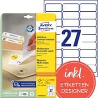 AVERY Zweckform L4737REV-25 Ablösbare Universaletiketten A4 Weiß 63,5 x 29,6 mm 30 Blatt à 27 Etiketten