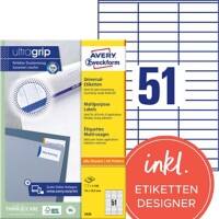 AVERY Zweckform UltraGrip Universaletiketten 3420 Ja DIN A4 Weiß 70 x 16,9 mm 100 Blatt à 51 Etiketten