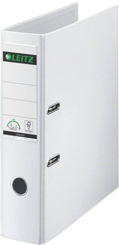 Leitz 180° Swiss Edition Ordner Breit DIN A4 80 mm Weiß 2 Ringe 1013 Pappkarton Matt Hochformat