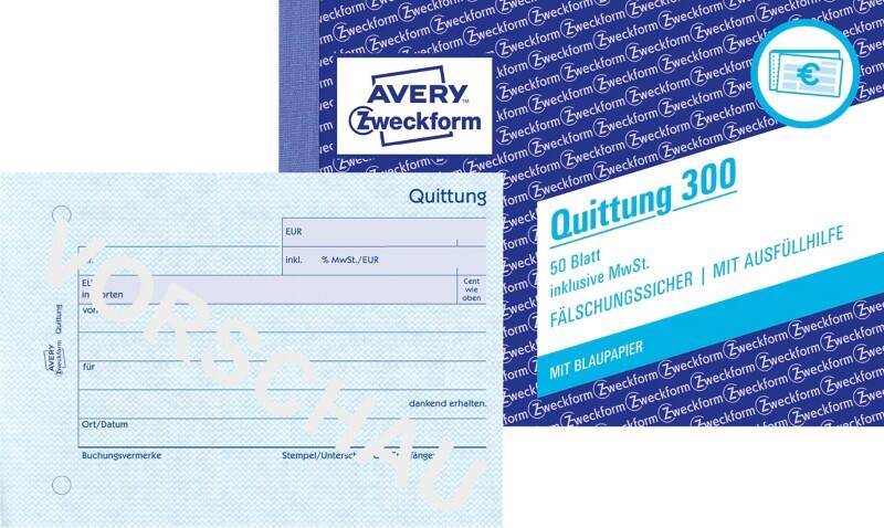 AVERY Zweckform Quittungsblock 300 Blau A6 quer Perforiert 50 Blatt