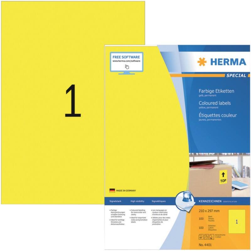 HERMA 4401 Multifunktionsetiketten SuperPrint Gelb Rechteckig 100 Etiketten pro Packung