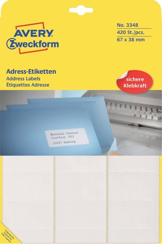 AVERY Zweckform 3348 Universaletiketten Weiß 67 x 38 mm 20 Blatt à 21 Etiketten