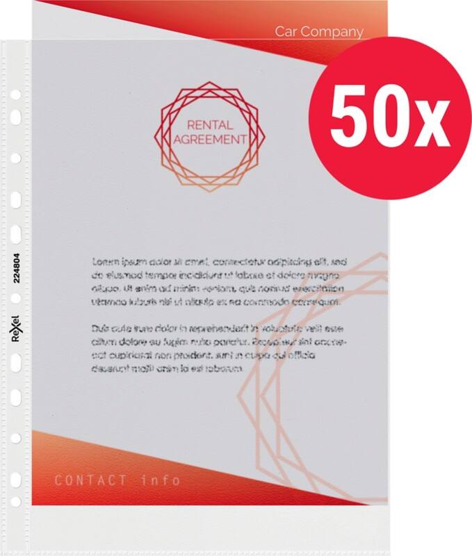Rexel Prospekthüllen A4 Genarbt Transparent 65 Mikron PP (Polypropylen) Öffnung oben 11 Löcher 224804 50 Stück