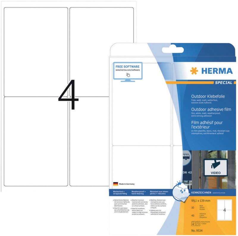 HERMA Wetterfeste Etiketten 9534 Rechteckig DIN A4 99,1 x 139 mm 10 Blatt à 4 Etiketten