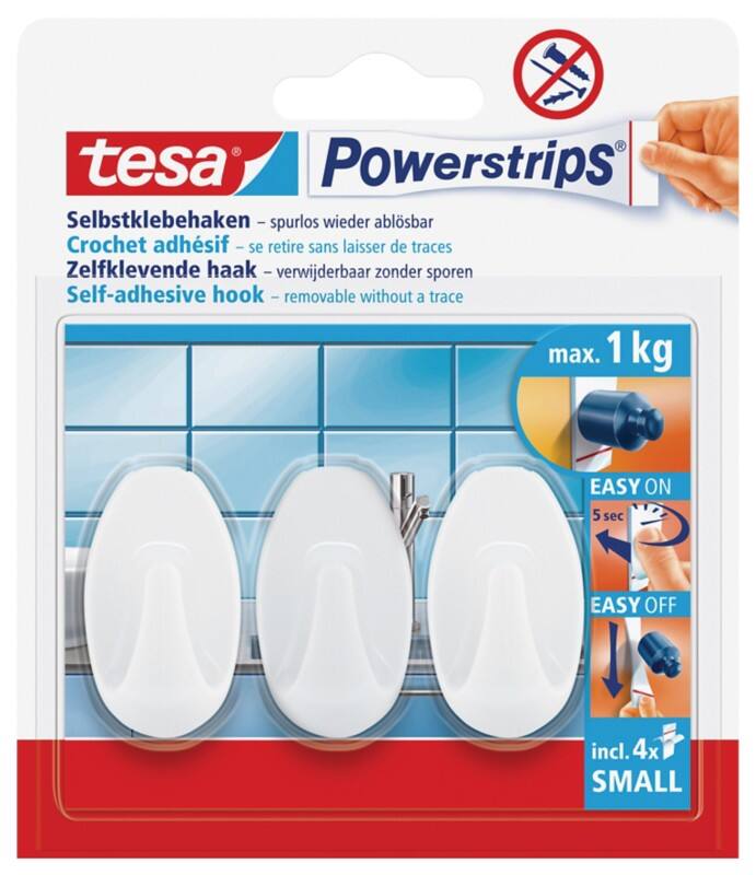 tesa Klebehaken Powerstrips Small Weiß 0,06 m (L) Kunststoff 3 Stück
