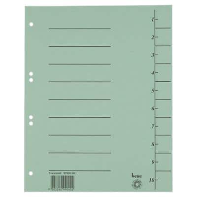 Bene Trend 1 bis 10 Trennblätter DIN A4 Grün 10-teilig Pappkarton 6 Löcher 100 Stück