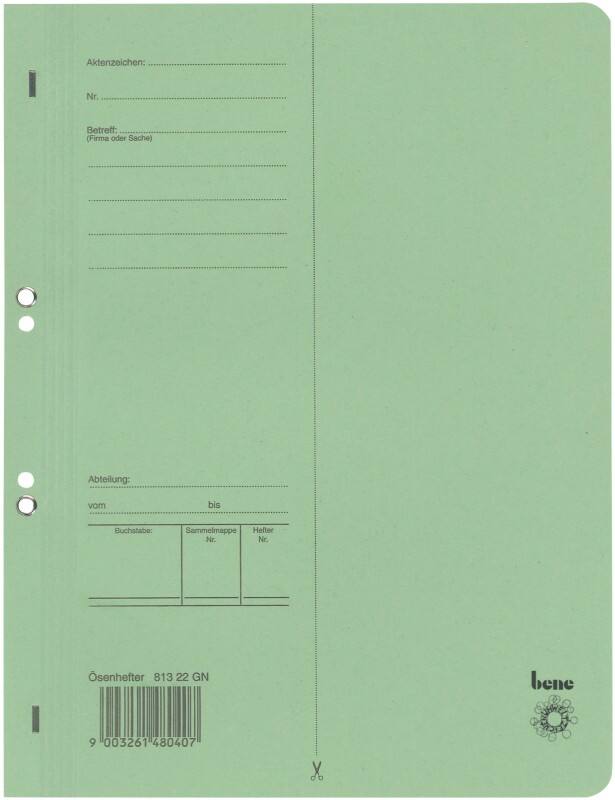 Bene Ösenhefter Manilakarton A4 Grün voller Vorderdeckel 23,5 x 30,5 cm