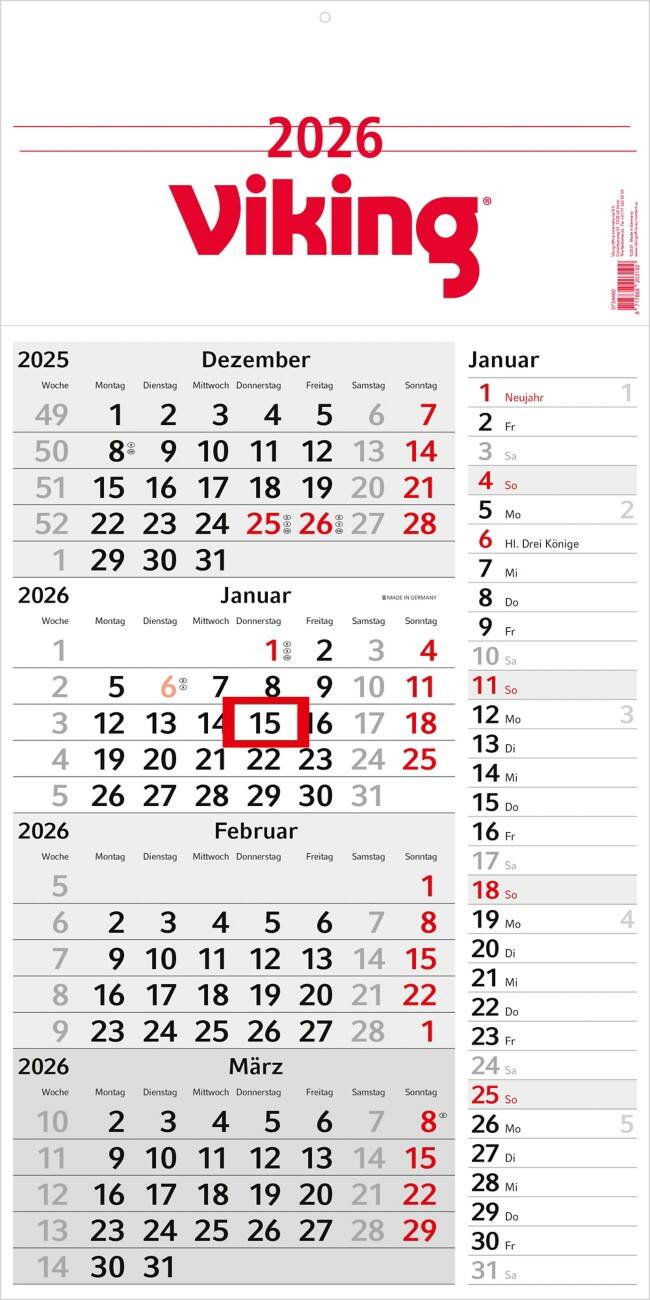 Wandkalender "Konzept Vier" 4 Monate pro Seite 2027 Weiß