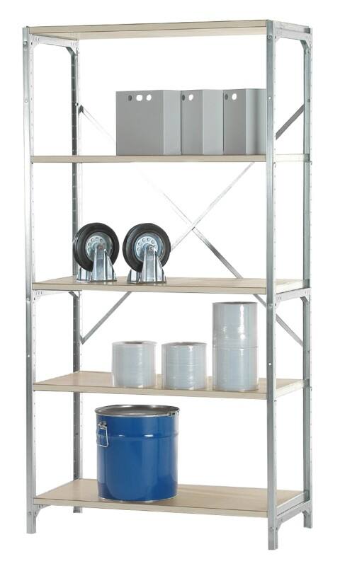 Manuflex Regalsystem 5 Fachböden Holz, Stahl 1.030 x 300 x 2.000 mm Braun, Silber