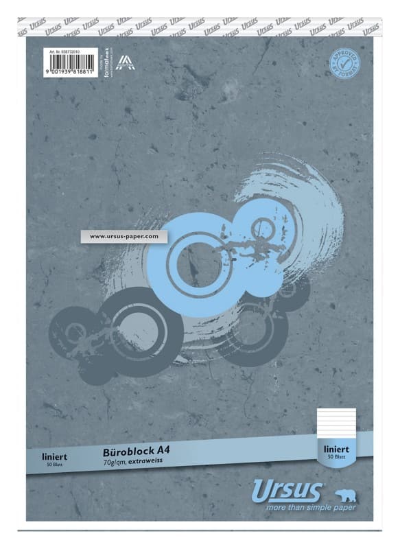 Ursus Style Notizblock DIN A4 Liniert Geheftet Papier Grau Perforiert 50 Blatt