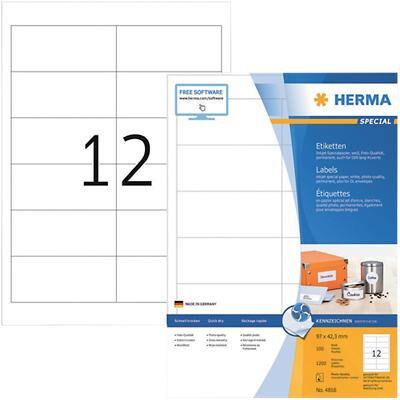 HERMA Inkjetetiketten 4816 Weiß DIN A4 97 x 42,3 mm 100 Blatt à 12 Etiketten