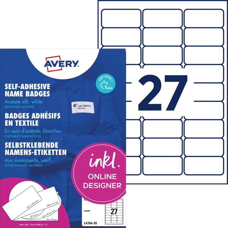 Avery Zweckform L4784-20, Namens-Etiketten, 63,5 x 29,6 mm, Weiß
