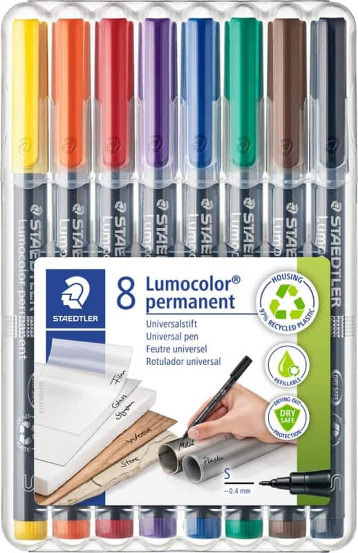STAEDTLER Lumocolor Universal Lumocolor Rundspitze Marker Extra Fein Rundspitze 0,4 mm Färbig sortiert Nachfüllbar 8 Stück