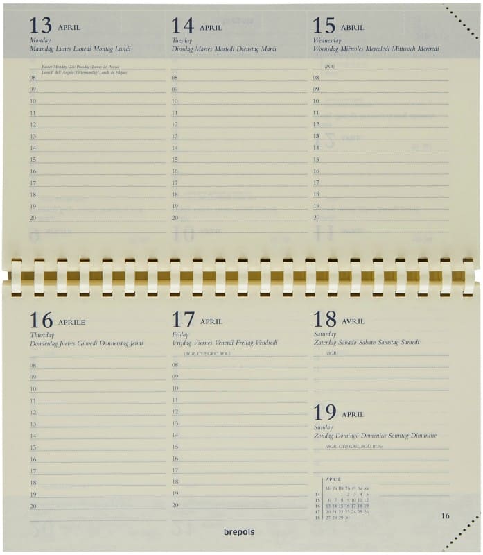 Brepols Terminkalender Nachfüllung 2026 A6 1 Woche / 2 Seiten Deutsch, Englisch, Französisch, Italienisch, Niederländisch, Spanisch Creme