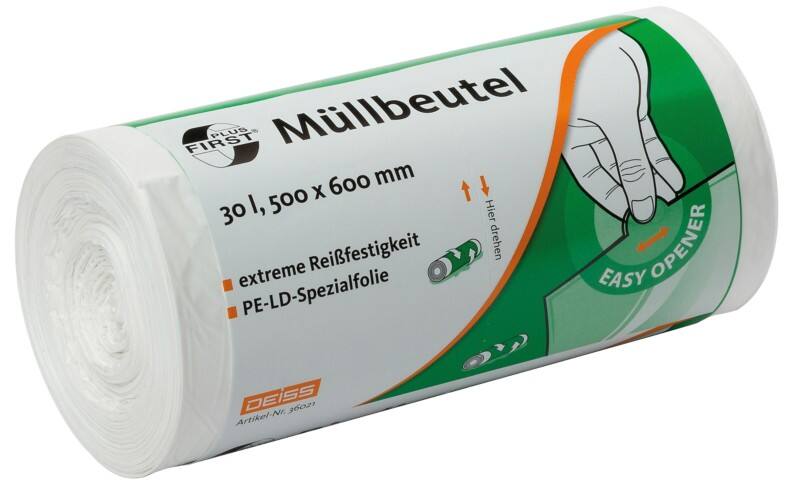 DEISS First Plus Leichte Belastung Müllsäcke 30 L  Weiß PE (Polyethylen) 12 Mikron 50 Stück