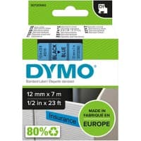 Dymo D1 S0720560 / 45016 Authentic Schriftband Selbstklebend Schwarzer Druck auf Blau 12 mm x 7m