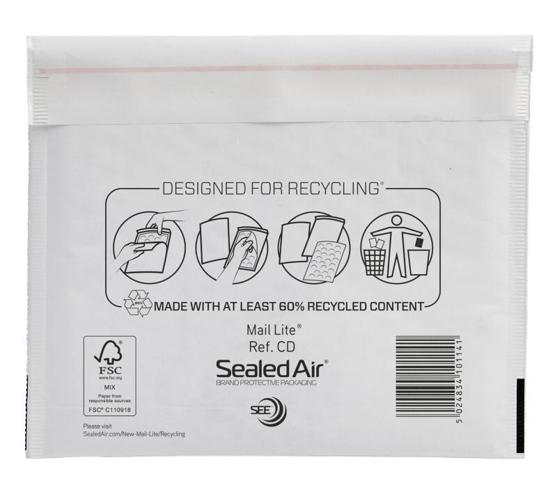 Mail Lite Luftpolster-Luftpolster-Versandtaschen CD Weiß Ohne Fenster 180 (B) x 160 (H) mm Abziehstreifen 79 g/m² 10 Stück