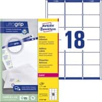 AVERY Zweckform UltraGrip Adressetiketten L7161-100 Ja DIN A4 Weiß 63,5 x 46,6 mm 100 Blatt à 18 Etiketten